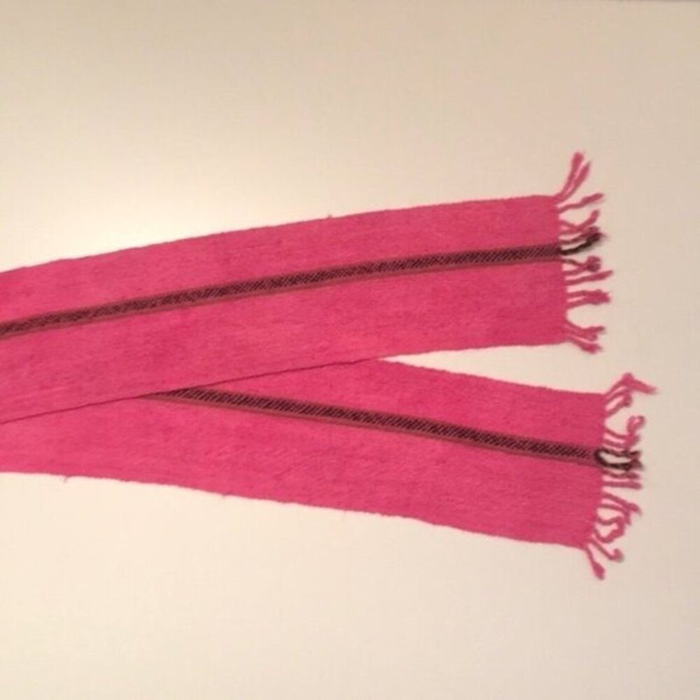 🌸🤎 Vintage Pink Scarf with Brown Accents & Fringed Ends🤎🌸